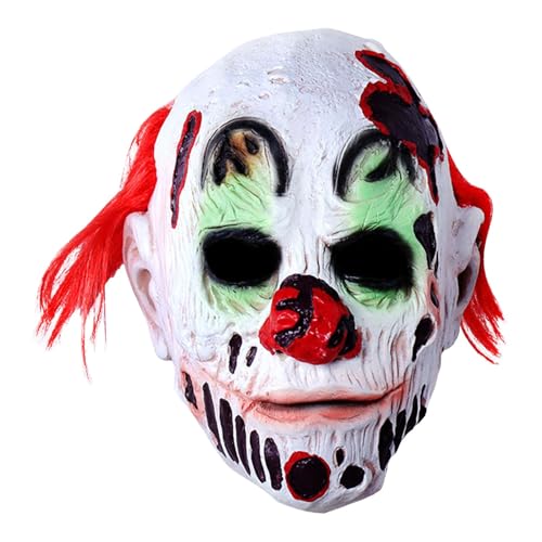 Halloween-Karnevalsclown | Vollgesichtsclown für Erwachsene | Gruselige Clown-Maske mit rotem Haar, Horror-Clown-Maske mit rotem Haar, gruseliger Clown, Vollgesichtsbedeckung, realistische Clown-Maske von Nuyhgtr