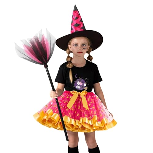 Halloween-Kostüm für Mädchen, Cosplay-Kostüm für Kinder, Kleid-Outfit mit Hutbesen für Rollenspiele, Mädchen-Cosplay-Kleidung für Schulspiele, Halloween-Partys, Bühnenauftritte, Geburtstagsfeiern von Nuyhgtr