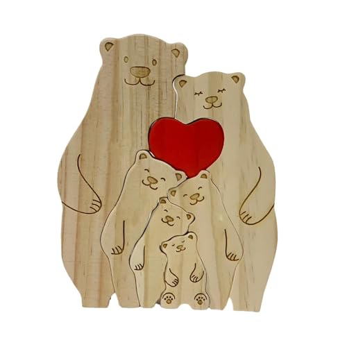 Holzbär Familie Figur, Bär Familie Holzkunst Puzzle, Holzbär Familie Puzzle Ornamente, Holzbär Familie Puzzles mit Herz, Künstlerische Desktop Ornament, Niedliche Dekorationen für Zuhause von Nuyhgtr