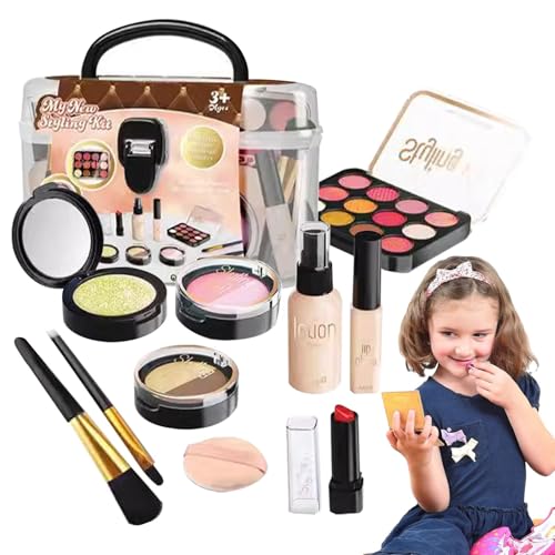 Make-up-Zubehör für Kinder, waschbares Make-up-Set, Prinzessinnen-Make-up-Spielzeug, sicheres Set für kleine Mädchen, Set für Kinder im Alter von 3–12 Jahren, Spielzeug für Kleinkinder, Mädchen, Weihn von Nuyhgtr