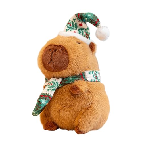 Nuyhgtr Christmas Capybara Plush, Cute Animal Doll, Plush with Hat and Scarf, Soft Sofa Pillow, Collectible Toy, Huggable Stuffed Toy, Christmas Decor Plush for Living Room Bedroom Kids Room von Nuyhgtr