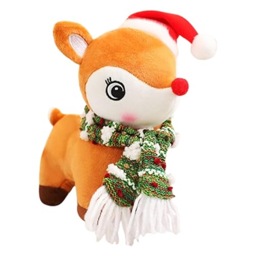 Nuyhgtr Christmas Reindeer Plush, 18cm Christmas Elk Stuffed Animal, Huggable Elk Plush Toy, Soft Christmas Elk Plushies, Cute Elk Plush Toy with Scarf and Hat for Christmas and Winter Decor von Nuyhgtr