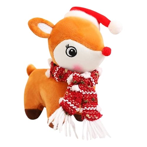 Nuyhgtr Christmas Reindeer Plush, 18cm Christmas Elk Stuffed Animal, Huggable Elk Plush Toy, Soft Christmas Elk Plushies, Cute Elk Plush Toy with Scarf and Hat for Christmas and Winter Decor von Nuyhgtr