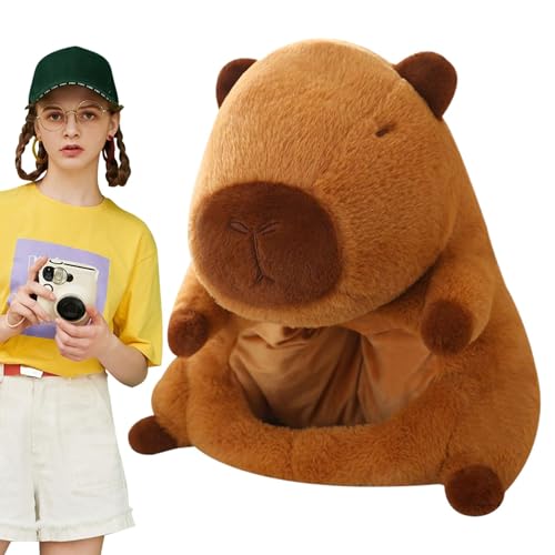 Nuyhgtr Cute Capybara Headwear, Soft Plush Animal Head Cover, Adorable Capybara Costume Hat for Christmas, Cosplay, Festivals, Winter Warmth, 14.96x13.78 inches, Brown, Green von Nuyhgtr