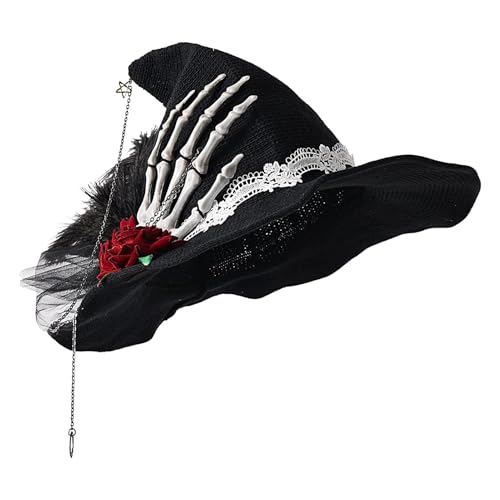 Nuyhgtr Hexenhut Halloween Cosplay Hut Totenkopf Hand Rose Hut Halloween Kostüm Cap Cosplay Hexenhut Halloween Zubehör Hexenkostüm Hut für Halloween Thema von Nuyhgtr