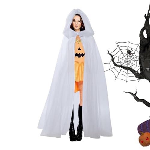 Nuyhgtr Long Ghost Costume, Wizard Cloak Costume, Sheer Tulle Cape, Performance Costume Cape, Elegant Halloween Cloak,1.7 x1.5m, / 66.93 x 59.06in, Elegant Halloween Hooded Cape for Parties von Nuyhgtr