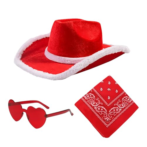 Nuyhgtr Weihnachten Cowboyhut Set, Party Kopfbedeckung Cowboy Hüte 3x Herz Brille breite Krempe Hut Verstellbar Cowgirl Vintage Bandana Western Kostüm Zubehör Nuyhgtr Weihnachten Cowboyhut Set, Party Kopfbedeckung Cowboy Hüte 3x Herz Brille breite Krempe Hut Verstellbar Cowgirl Vintage Bandana Western Kostüm Zubehör von Nuyhgtr