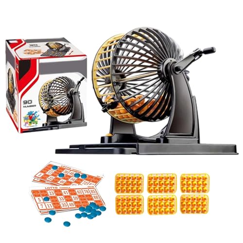 Bingo Game Set, Interactive Ball Spinner Game - Wheel Cage and Numbered Balls with Tracking Board and Reusable Cards, Perfect Group Activity for Family Gatherings and Celebrations von Nuytghr