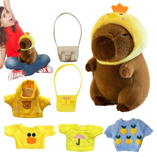 Capybara Plüsch mit Kleidung, Capybara Umarmen, süßes Capybara Stofftier, Capybara Cartoon-Puppe für Mädchen, Dress Up Capybara Plüsch, 22,9 cm Capybara Stofftier, Capybara Plüschtier für von Nuytghr