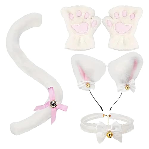 Nuytghr Katzenohren- und Schwanz-Set, Cosplay-Kopfschmuck, Katzenkostüm-Set mit Krallenhandschuhen, bequemes Cosplay-Kostüm, Zubehör für Halloween, Karneval, Kostüm von Nuytghr