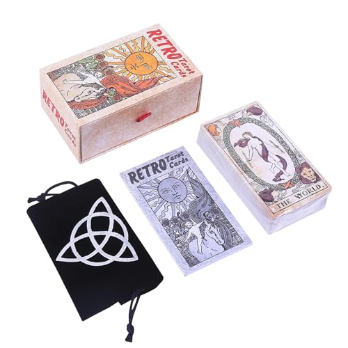 Nuytghr Retro Tarot Kartenspiel, Wahrsagende Tarotkarten, Retro Tarot-Deck, Tarot-Anweisungen, Schicksals-Wahrsagungs-Orakel, vollständiges englisches Tarotspiel, Tarot-Spiel, Tarot-Deck für von Nuytghr