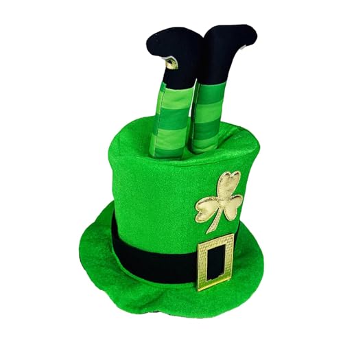 Nuytghr St. Patrick's Day Hüte für Erwachsene, hohe Oberseite, grüner Bowler-Hut mit irischen Beinen, 30 x 30 x 35 cm, Kleeblatt-Kostüm-Zubehör, lustige Kopfbedeckung für Erwachsene, Grün von Nuytghr