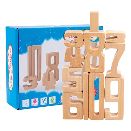 Nuytghr Wooden Number Building Blocks, Stacking Digit Toys, 1-10 Educational Set, Interactive Matching Game, Perfect for Preschool Learning Activities, Beech Wood Material von Nuytghr