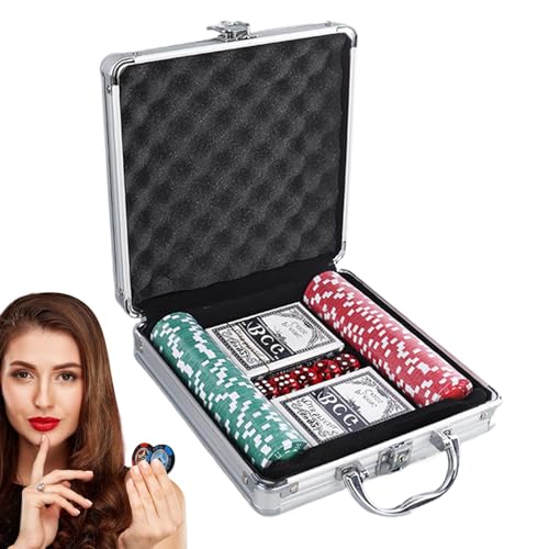 Pokerchips-Set, professionelles Poker-Set, Texas-Halter-Set, Pokerchips mit Koffer, Stil-Poker-Set, Pokerzubehör, Poker-Nacht-Kit, Aluminiumkoffer für Texas Hold Em Blackjack Card Club von Nuytghr