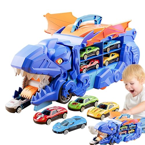 Nuytghr Portable Race Track Truck Toy, Dinosaur Truck Toys, Dinosaur Truck with Pull Back, 33x12x13cm, Toddler Car Toy Set, Dinosaur Car Toy Set, Toy Car with Dinosaur Truck for Kids Dinosaur von Nuytghr