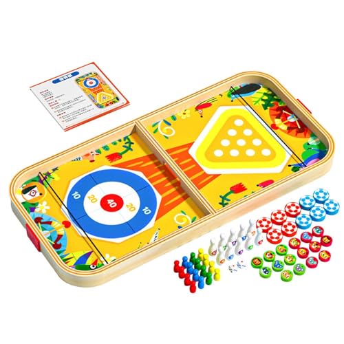 Wooden Fast Sling Puck Set, 5IN1 Classic Family Board Game, Portable Tabletop Toy, Fun for School, Road Trips, Travel, and Camping, 20.59x10.24x1.26 Inches von Nuytghr