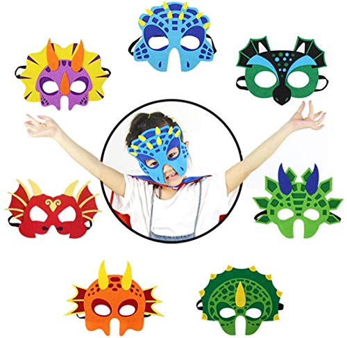 Nv Wang Dinosaurier Masken,Dino Masken 7 Stück Dinosaurier Filz Cosplay Party Masken Halbmasken Halbe Augenmasken fur Kinder Party Taschen Fullstoffe von Nv Wang