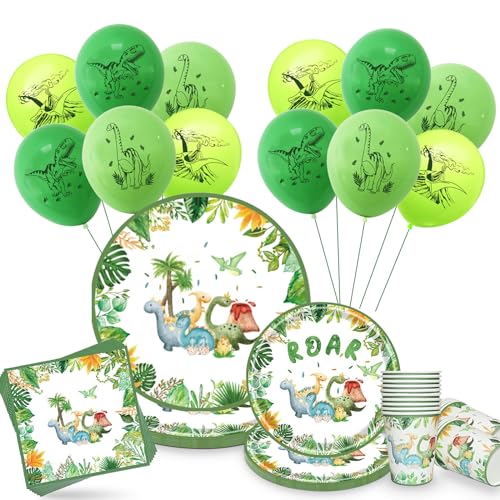 Dino Partygeschirr Set Pappteller Kindergeburtstag Deko, Dinosaurier Geburtstag 20 Gäste Party Geschirrset Dino Geburtstag Deko Pappgeschirr Luftballon Becher Servietten Geburtstag 3 4 5 Jahre Junge von Nvseaty