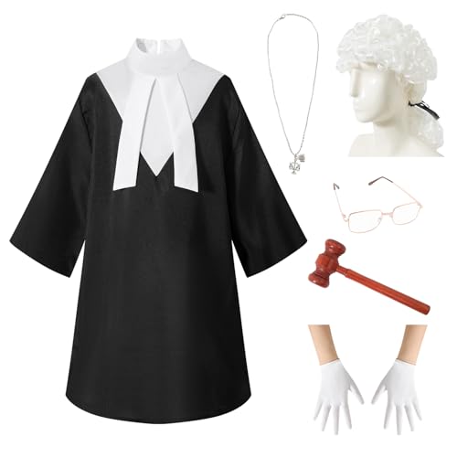 Nwnip Judge Lawyer Abschlusskleid für Kinderparty, Rollenspiel-Kostüm, Halloween-Bademäntel für Kinder, Halloween, Rollenspiele, Partygeschenke (Schwarz, 8-9T von Nwnip