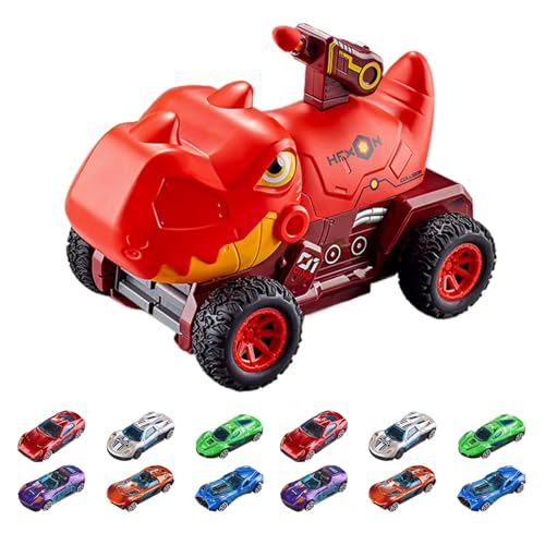 Nybhyjka Dinosaurier-Spielzeugfahrzeug-Set, Dinosaurier-Truck für Kinder, Dinosaurier-Transport-LKW-Spielzeug, Mit 15 Soft-Bullet-Automodellen aus Leichtmetall für Feinmotorik-Wettbewerbe von Nybhyjka