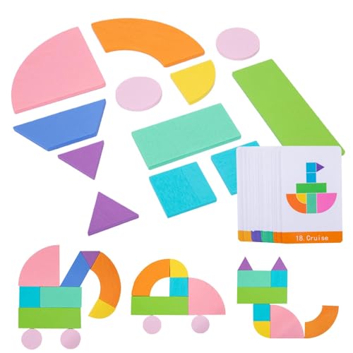 Nybhyjka Geometrische Sechseck-Puzzles, Holzmusterblöcke, Tangram-Puzzle aus Holz, 12 Teile, Musterblöcke, Denkaufgabe mit Karten, Tier, klassisches Lernspielzeug für Kinder von Nybhyjka