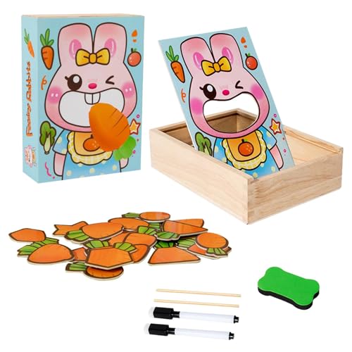 Nybhyjka Holz-Lernpuzzle, Holzpuzzles für Kinder, Cartoon-Kaninchen-Puzzlespiel, Multifunktionales Kaninchen-Lernpuzzle für Kleinkinder, frühes Kaninchen-Puzzlespielzeug für Kinder von Nybhyjka