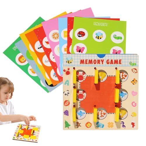 Nybhyjka Holz-Matching-Spiel,Matching-Kartenspiel für Kinder, Roadtrip-Aktivitäten für Kinder mit 10 doppelseitigen Karten, Holzbrettspiel, Schach-Matching-Spiel, Holzdesign für, Mädchen, Kleinkinder von Nybhyjka