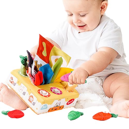 Nybhyjka Kinder-Taschentuchbox-Spielzeug,Kinder-Taschentuchbox - Flanell-Sensorspielzeug, Karotten-Taschentuchbox,Motorik-Lernspielzeug, Lernspielzeug mit Knisterpapier für Mädchen von Nybhyjka