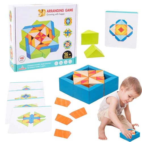 Nybhyjka Musterblöcke für Kinder im Alter von 3–5 Jahren,Geometrische Formen für Kinder - Geometrisches Form-Puzzle-Set,Musterblöcke mit Karten, 3D-Formpuzzles für Lernspielzeug für Kinder von Nybhyjka