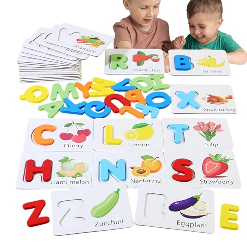 Nybhyjka Passende Buchstabenkarte aus, passendes Alphabet-Kartenspiel,Englisches Buchstaben-Erkennungsspiel aus | Fruchtkognition, Rechtschreibung, englische Wörter, Karten, Spielzeug für von Nybhyjka