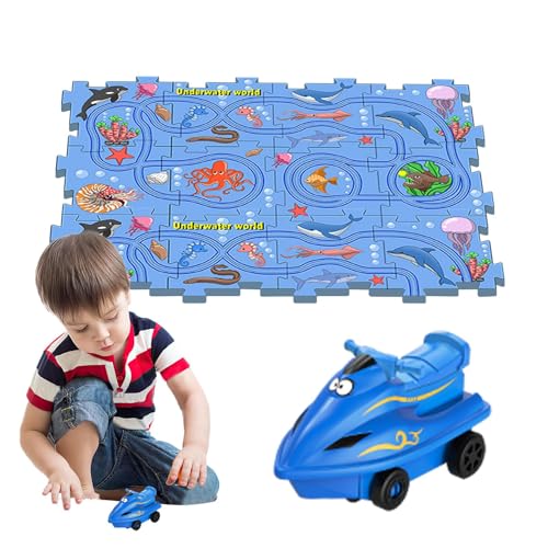 Nybhyjka Puzzle-Autobahn-Set,Puzzle-Autobahn-Spielset - Lernspiele Kleinkindspielzeug Rennstrecke - Auto-Spielset zum Thema Marine, Lernspielzeug, Bauspielzeug, Puzzle-Strecke, Auto-Strecke für Kinder von Nybhyjka