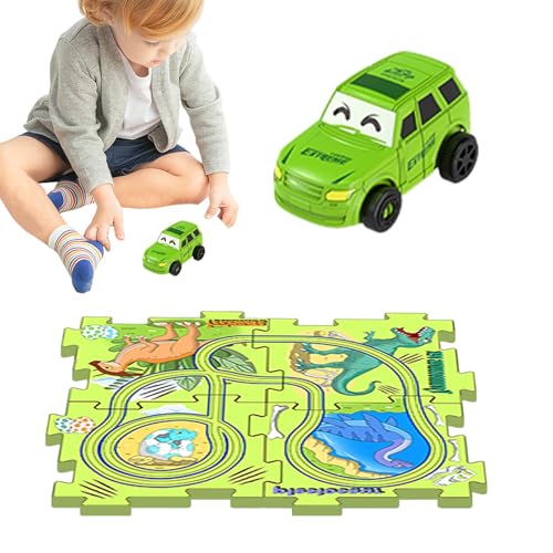 Nybhyjka Puzzle-Rennstrecke, Kinderauto-Streckenset,Puzzle Rail Car Toys Lernspiele - Bauspielzeug Dinosaurier-Themen-Autobahn, Feinmotorik-Spielzeug, Auto-Spielset, Puzzle-Bahn, von Nybhyjka