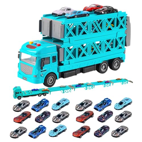 Nybhyjka Transporter-Autospielzeug, Transport-LKW-Spielzeug - 2-lagiges Autorennbahn-Spielset - Faltbarer Auto-Aufbewahrungstransporter, Cooles LKW-Spielzeug für Kinder mit Auswurf-Rennstrecke, Licht von Nybhyjka