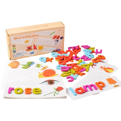 Nybhyjka Wortbuchstabierspiel aus Holz, Lernspielzeug für Zaubersprüche aus Holz,Buchstaben-Alphabet-Rechtschreib-Matching-Spiel - Alphabetische Lernkarten, Buchstabenpuzzle aus Holz für, Mädchen, von Nybhyjka