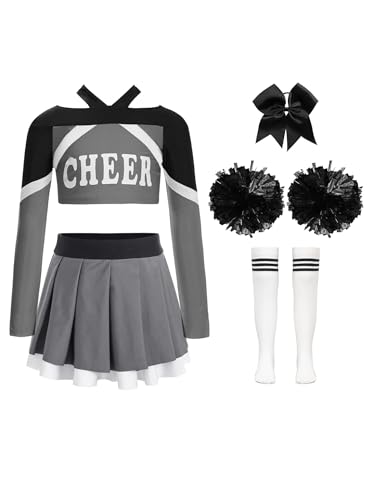 Nyeemya Cheerleadering Kostüm Kinder Cheer Uniformen Buchstaben Drucken Crop Top Faltenrock mit Pompons Socken und Haarzubehör Grau A 158-164 Nyeemya Cheerleadering Kostüm Kinder Cheer Uniformen Buchstaben Drucken Crop Top Faltenrock mit Pompons Socken und Haarzubehör Grau A 158-164 von Nyeemya