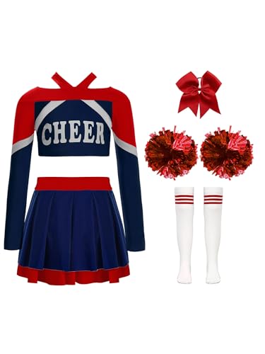 Nyeemya Cheerleadering Kostüm Kinder Cheer Uniformen Buchstaben Drucken Crop Top Faltenrock mit Pompons Socken und Haarzubehör Navy blau A 146-152 Nyeemya Cheerleadering Kostüm Kinder Cheer Uniformen Buchstaben Drucken Crop Top Faltenrock mit Pompons Socken und Haarzubehör Navy blau A 146-152 von Nyeemya