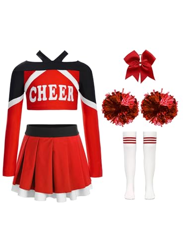 Nyeemya Cheerleadering Kostüm Kinder Cheer Uniformen Buchstaben Drucken Crop Top Faltenrock mit Pompons Socken und Haarzubehör Rot A 110-116 Nyeemya Cheerleadering Kostüm Kinder Cheer Uniformen Buchstaben Drucken Crop Top Faltenrock mit Pompons Socken und Haarzubehör Rot A 110-116 von Nyeemya