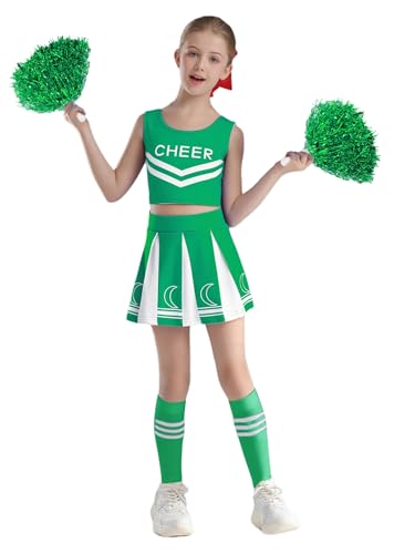 Nyeemya Cheerleading Kostüm Kinder Mädchen School Girl Uniform Bauchfrei Tanz Shirt Mit Faltenrock Pompons Strümpfe Dancewear Grün 134-140 Nyeemya Cheerleading Kostüm Kinder Mädchen School Girl Uniform Bauchfrei Tanz Shirt Mit Faltenrock Pompons Strümpfe Dancewear Grün 134-140 von Nyeemya