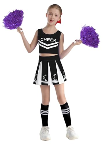 Nyeemya Cheerleading Kostüm Kinder Mädchen School Girl Uniform Bauchfrei Tanz Shirt Mit Faltenrock Pompons Strümpfe Dancewear Schwarz 122-128 Nyeemya Cheerleading Kostüm Kinder Mädchen School Girl Uniform Bauchfrei Tanz Shirt Mit Faltenrock Pompons Strümpfe Dancewear Schwarz 122-128 von Nyeemya