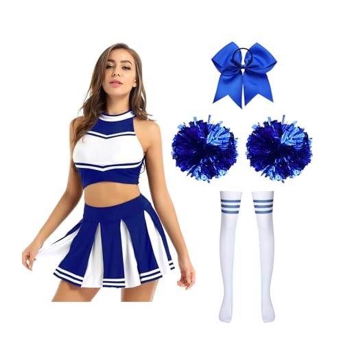 Nyeemya Damen Cheerleadering Kostüm High School Cheer leader Kostüm Fasching Karneval Party Verkleidung Tanz Kostüme Blau B XL von Nyeemya