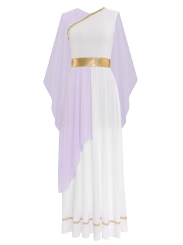 Nyeemya Damen Party Kleid Griechische Göttin Cosplay Kostüm Kleid Ärmellos Antike Römische Kriegerin Outfit für Halloween-Party Lavendel S von Nyeemya