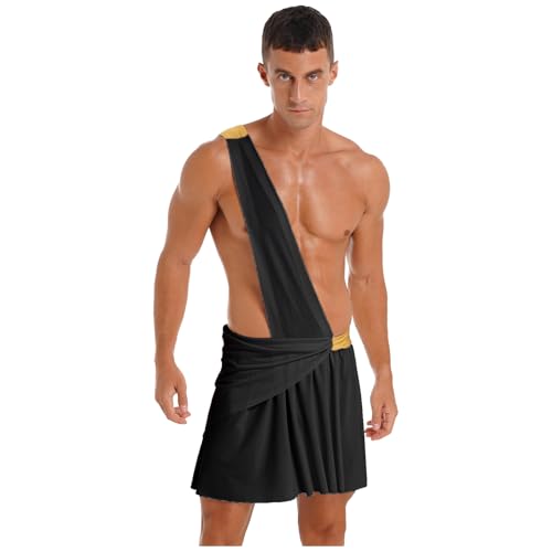 Nyeemya Herren Gladiator Kilt Rock aus altem Rom Zirkus Faltenrock mit Ein-Träger Minirock Latzrock Motto Party Outfits Schwarz M von Nyeemya