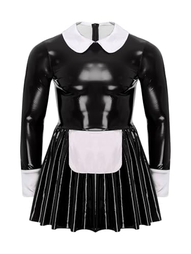 Nyeemya Herren Zimmermädchen Kostüm Sissy Maid Lackleder Kleid Langarm Glänzend Lackleder Französisches Dienstmädchen Kostüm Schwarz L von Nyeemya