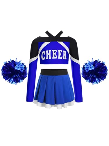 Nyeemya Kinder Mädchen Cheer Leader Kostüm Langarm Bauchfrei Tanz Oberteil Mit Faltenrock Pompons Tanzkleidung Für Fasching Karneval A Blaues 170 Nyeemya Kinder Mädchen Cheer Leader Kostüm Langarm Bauchfrei Tanz Oberteil Mit Faltenrock Pompons Tanzkleidung Für Fasching Karneval A Blaues 170 von Nyeemya