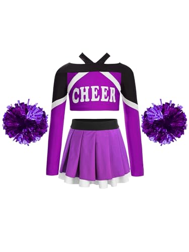Nyeemya Kinder Mädchen Cheer Leader Kostüm Langarm Bauchfrei Tanz Oberteil Mit Faltenrock Pompons Tanzkleidung Für Fasching Karneval A Lila 170 Nyeemya Kinder Mädchen Cheer Leader Kostüm Langarm Bauchfrei Tanz Oberteil Mit Faltenrock Pompons Tanzkleidung Für Fasching Karneval A Lila 170 von Nyeemya