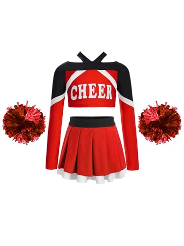 Nyeemya Kinder Mädchen Cheer Leader Kostüm Langarm Bauchfrei Tanz Oberteil Mit Faltenrock Pompons Tanzkleidung Für Fasching Karneval A Rot 170 Nyeemya Kinder Mädchen Cheer Leader Kostüm Langarm Bauchfrei Tanz Oberteil Mit Faltenrock Pompons Tanzkleidung Für Fasching Karneval A Rot 170 von Nyeemya