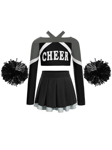 Nyeemya Kinder Mädchen Cheer Leader Kostüm Langarm Bauchfrei Tanz Oberteil Mit Faltenrock Pompons Tanzkleidung Für Fasching Karneval A Schwarzer 170 Nyeemya Kinder Mädchen Cheer Leader Kostüm Langarm Bauchfrei Tanz Oberteil Mit Faltenrock Pompons Tanzkleidung Für Fasching Karneval A Schwarzer 170 von Nyeemya