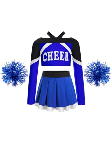 Nyeemya Kinder Mädchen Cheer Leader Kostüm Langarm Bauchfrei Tanz Oberteil Mit Faltenrock Pompons Tanzkleidung Für Fasching Karneval B Blau 158-164 Nyeemya Kinder Mädchen Cheer Leader Kostüm Langarm Bauchfrei Tanz Oberteil Mit Faltenrock Pompons Tanzkleidung Für Fasching Karneval B Blau 158-164 von Nyeemya