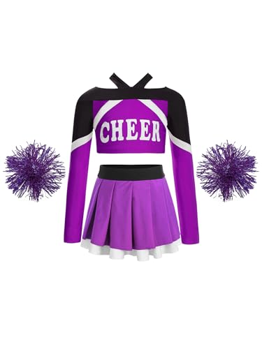 Nyeemya Kinder Mädchen Cheer Leader Kostüm Langarm Bauchfrei Tanz Oberteil Mit Faltenrock Pompons Tanzkleidung Für Fasching Karneval B Lila 110-116 Nyeemya Kinder Mädchen Cheer Leader Kostüm Langarm Bauchfrei Tanz Oberteil Mit Faltenrock Pompons Tanzkleidung Für Fasching Karneval B Lila 110-116 von Nyeemya