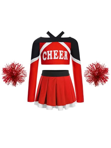 Nyeemya Kinder Mädchen Cheer Leader Kostüm Langarm Bauchfrei Tanz Oberteil Mit Faltenrock Pompons Tanzkleidung Für Fasching Karneval B Rot 110-116 Nyeemya Kinder Mädchen Cheer Leader Kostüm Langarm Bauchfrei Tanz Oberteil Mit Faltenrock Pompons Tanzkleidung Für Fasching Karneval B Rot 110-116 von Nyeemya